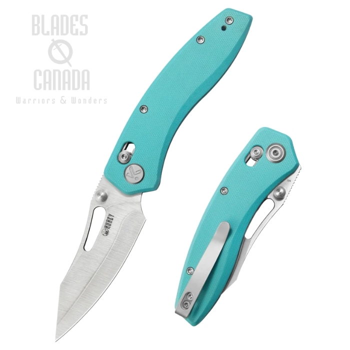 Kubey Caiman Crossbar Lock Folding Knife, San Mai M2 Satin, G10 Tiffany Blue, KU421B