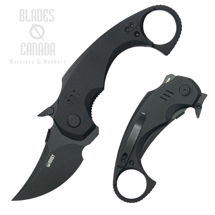 Kubey Jaw Pikal Flipper Folding Knife, 14C28N Blackwash, G10 Black, KU440F
