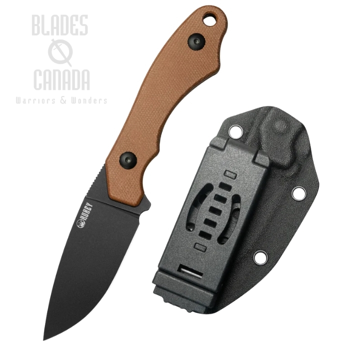 Kubey TLB I Fixed Blade Knife, 14C28N Blackwash, Micarta Brown, Kydex Sheath, KU467D
