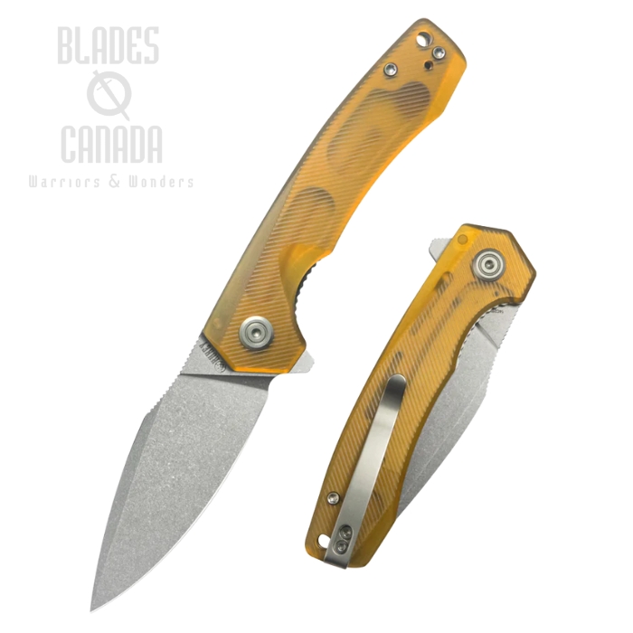 Kubey Calyce Flipper Folding Knife, 14C28N Steel, Ultem Handle, KU901W
