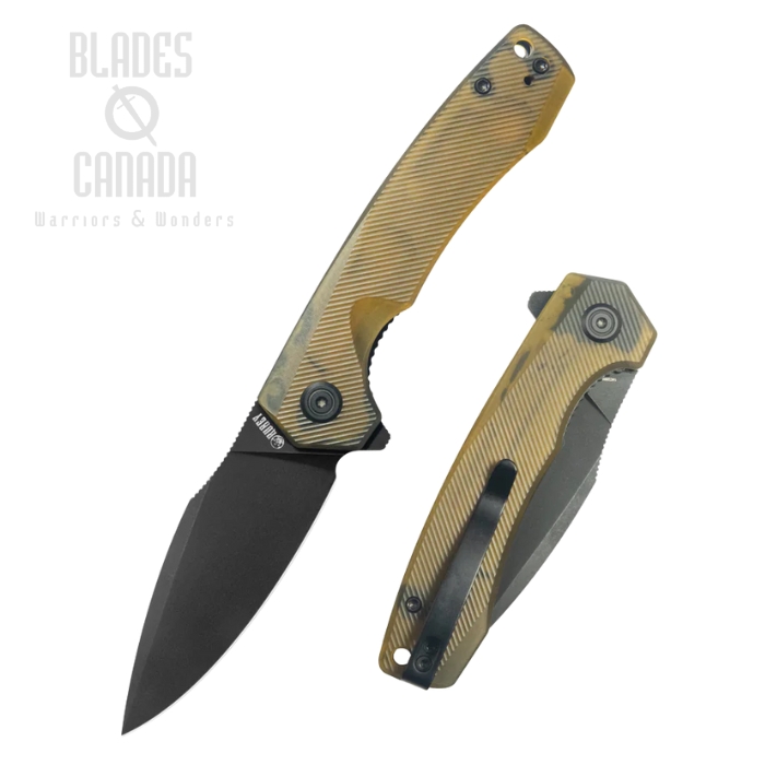 Kubey Calyce Flipper Folding Knife, 14C28N Black, Ultem Handle, KU901Z