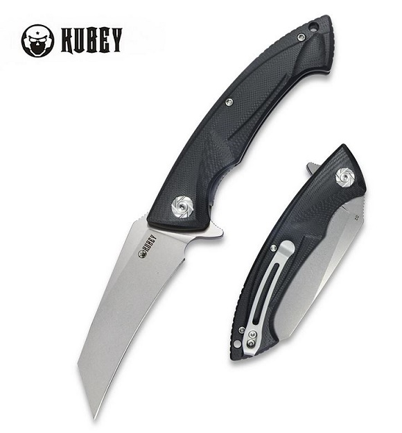 Kubey Anteater Flipper Folding Knife, D2 Hawkbill, G10 Black, KU212A