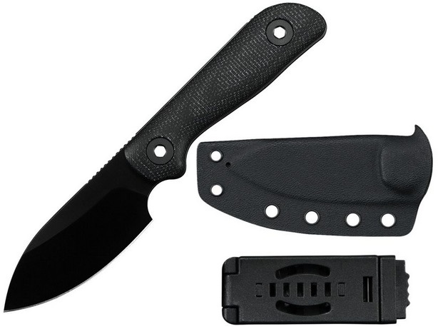 Kunwu Stiffy P Fixed Blade Knife, VABADUS8 Black, Micarta Black, Kydex Sheath, F705BK-3