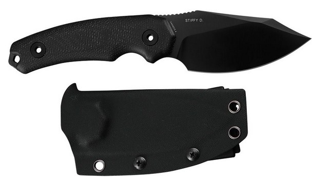 Kunwu Stiffy D Fixed Blade Knife, VANADIS4 Black, Micarta Black, Kydex Sheath, F706BK-3