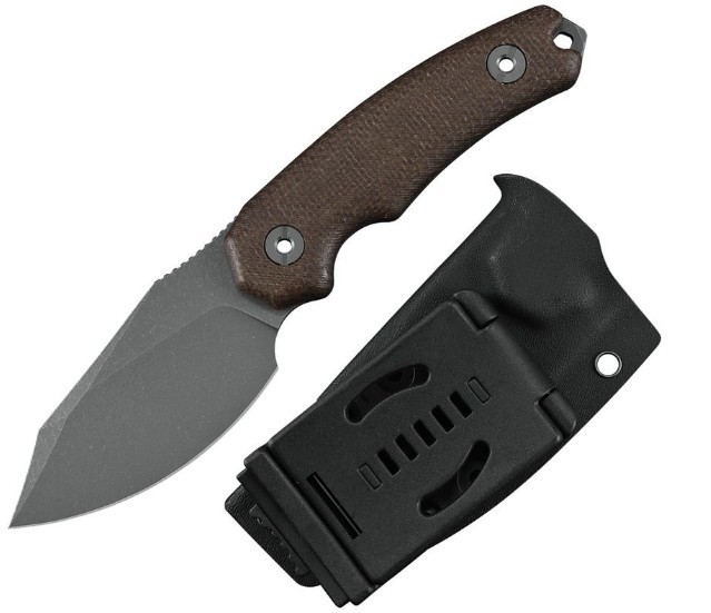 Kunwu Stiffy D Fixed Blade Knife, VANADIS4 SW, Micarta Brown Burlap, Kydex Sheath, F706BR-1