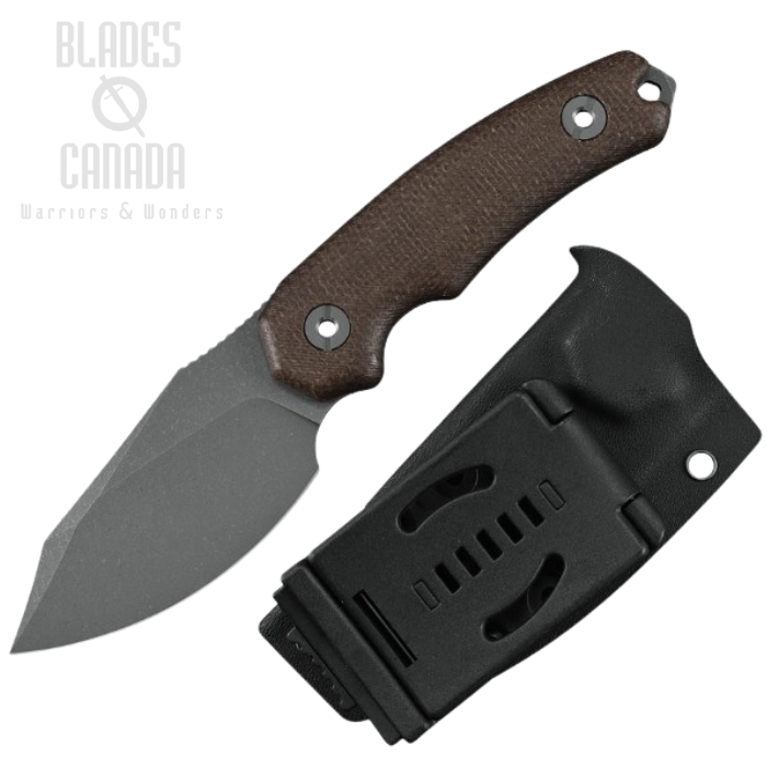 Kunwu Stiffy D Fixed Blade Knife, VANADIS4 SW, Micarta Brown Burlap, Kydex Sheath, F706BR-1
