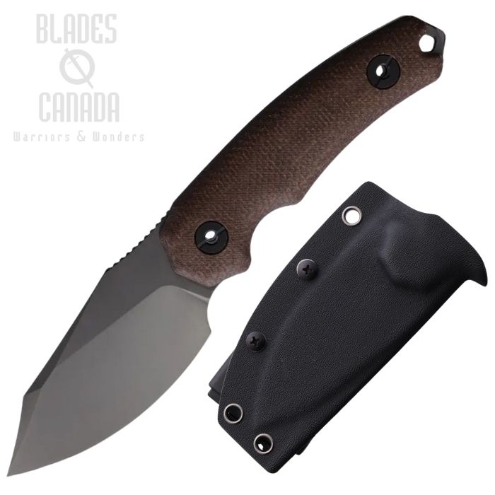 Kunwu Stiffy D Fixed Blade Knife, VANADIS4 Black, Micarta Brown, Kydex Sheath, F706BR3