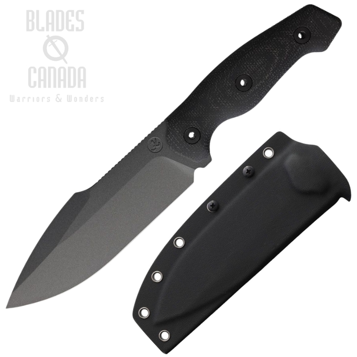 (image for) Kunwu Stiffy G Fixed Blade Knife, ASSAB 88 Black Teflon Blade, Micarta Black Full Tang, Kydex Sheath, F712BK1