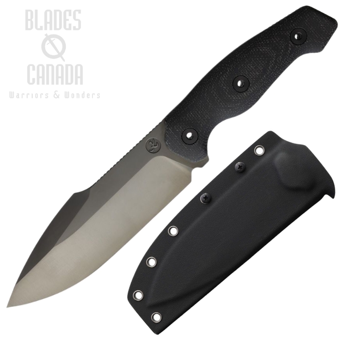 (image for) Kunwu Stiffy G Fixed Blade Knife, ASSAB 88 Black, Micarta Black Full Tang, Kydex Sheath, F712-BK-4