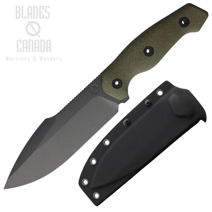(image for) Kunwu Stiffy G Fixed Blade Knife, ASSAB 88 Black Teflon Blade, Micarta Green Full Tang, Kydex Sheath, F712GN1