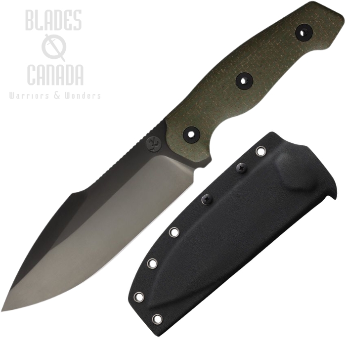 (image for) Kunwu Stiffy G Fixed Blade Knife, ASSAB 88 Black, Micarta Green Full Tang, Kydex Sheath, F712-GN-4