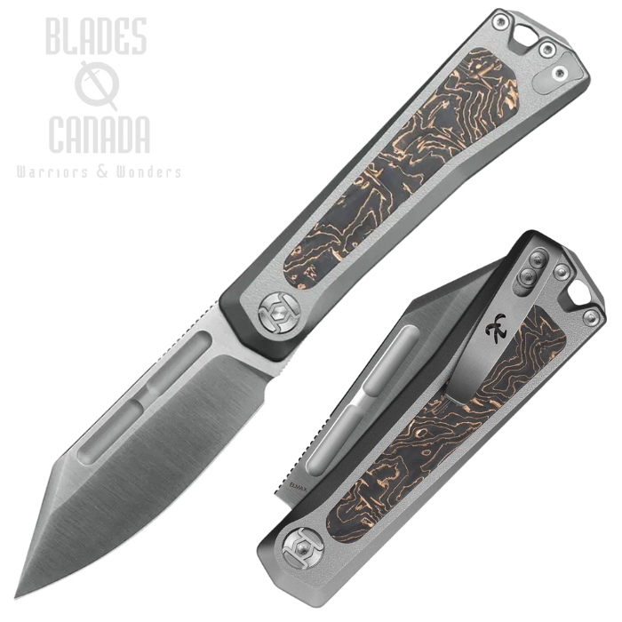Kunwu Geezer Slipjoint Folding Knife, Elmax Satin, Titanium Gray/Copper Foil, J708T1