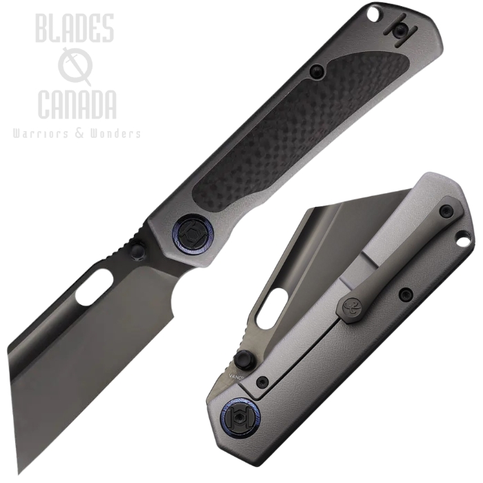 Kunwu Cochise Framelock Folding Knife, VANCRON Black, Titanium Orange Peel/Carbon Fiber, K711TCF3