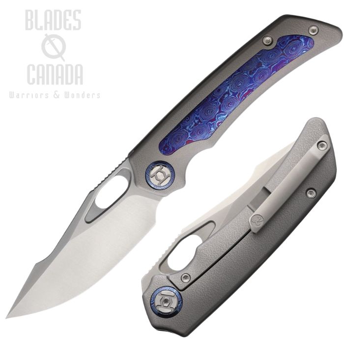 (image for) Kunwu Jericho Framelock Folding Knife, Vanax Satin, Titanium/Timascus, K713T-2