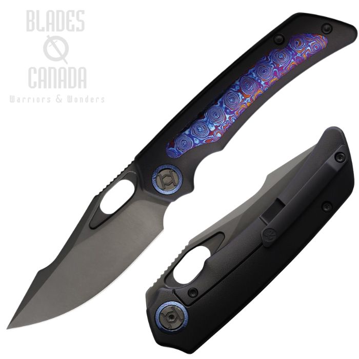 (image for) Kunwu Jericho Framelock Folding Knife, Vanax Black, Titanium Orange Peel/Timascus, K-713T4