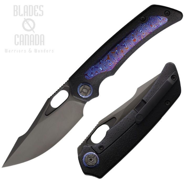 (image for) Kunwu Jericho Framelock Folding Knife, Vanax Black, Titanium Honeydew Texture/Timascus, K713T-R1-4