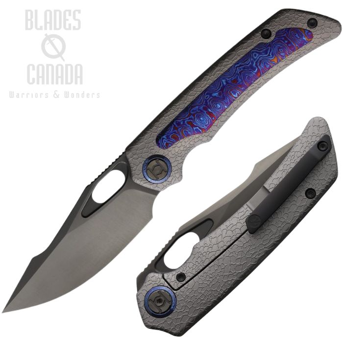 (image for) Kunwu Jericho Framelock Folding Knife, Vanax Black, Titanium Gray Honeydew Texture/Timascus, K713T-R2-3