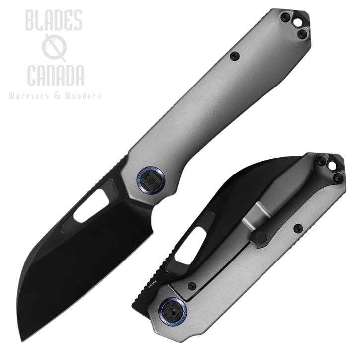 (image for) Kunwu Diablo Framelock Folding Knife, Vanax Black, Titanium Grey Orange Peel, K717T-2R