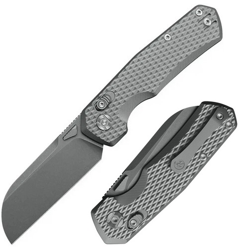 Kunwu Compact Chad XT Lock Folding Knife, PM60 Stonewash, Titanium Diamond Textured, SX703CTI