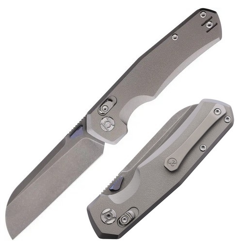 Kunwu Chad Framelock Folding Knife, PM60 Stonewash, Titanium Orange Peel, SX703T-2