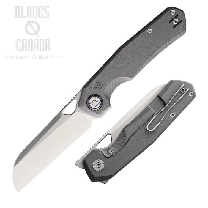 Kunwu TAO Framelock Folding Knife, Vanax Satin, Titanium Gray, KUNS703