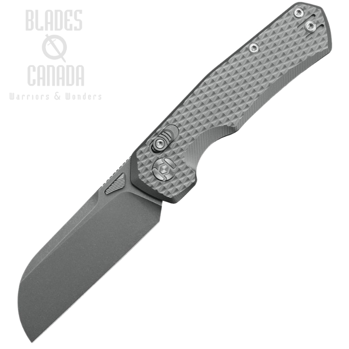 Kunwu Compact CHad XT Lock Folding Knife, PM 60 Stonewash, Titanium Diamond Texture, SX703CTI