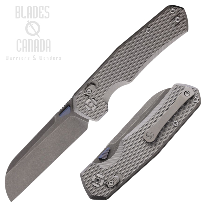 Kunwu Chad XT Lock Folding Knife, PM 60 Stonewash, Titanium Gray, KUNSX703T1
