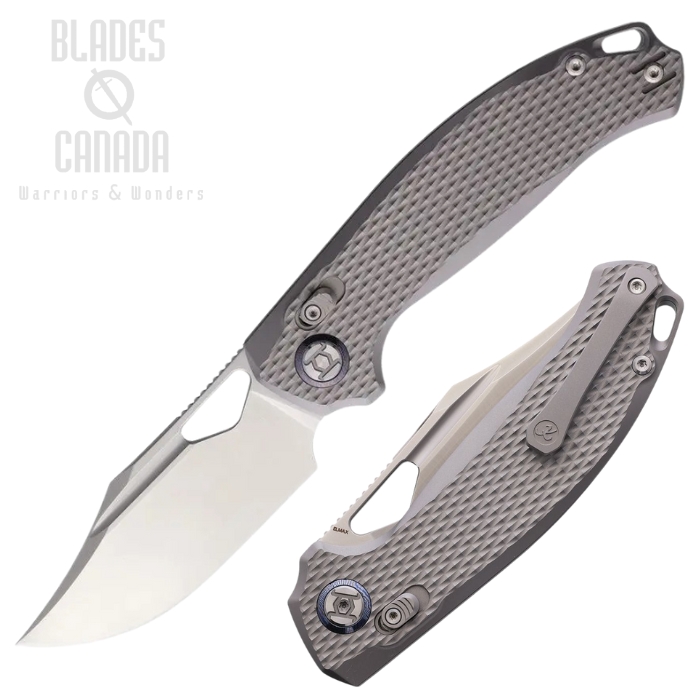 Kunwu Django XL XT lock Folding Knife, Elmax Satin, Titanium Diamond Texture, X707XLT1A