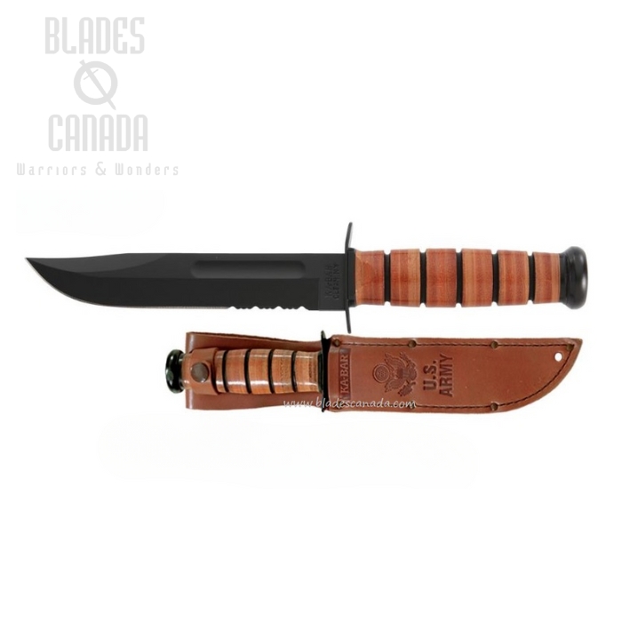 Ka-Bar US Army Fixed Blade Knife, 1095 Cro-Van, Leather Handle, 1219