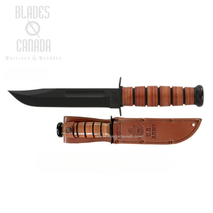 Ka-Bar US Army Fixed Blade Knife, 1095 Cro-Van, Leather Handle, Leather Sheath, 1220