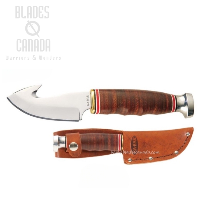 Ka-Bar Game Hook Fixed Blade Knife, 1.4116 Steel, Leather Handle, Leather Sheath, 1234