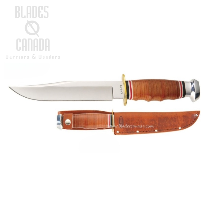 Ka-Bar Hunter's Bowie Fixed Blade Knife, 1.4116 Steel, Leather Handle, Leather Sheath, Ka1236