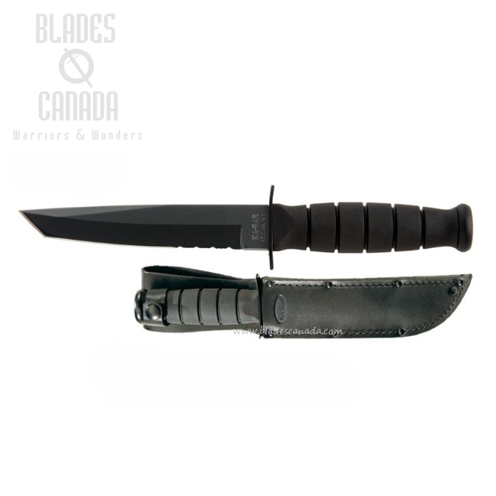 Ka-Bar Short Tanto Fixed Blade Knife, 1095 Cro-Van, Leather Sheath, 1255