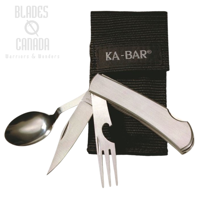Ka-Bar Original Hobo 3 in 1 Utensil Kit, Stainless Steel, Soft Sheath, 1300