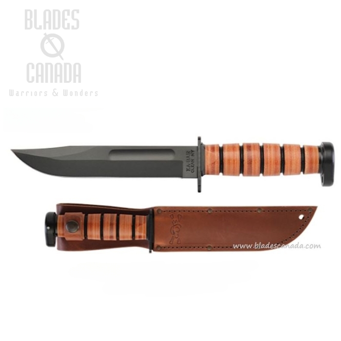 Ka-Bar Dog's Head Utility Fixed Blade Knife, 1095 Cro-Van, Leather Sheath, Ka1317
