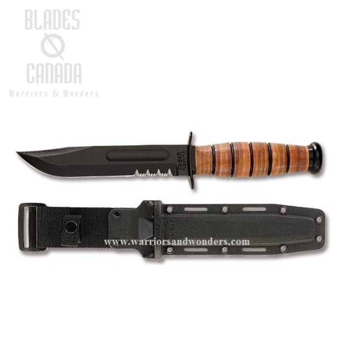 Ka-Bar US Army Fixed Blade Knife, 1095 Cro-Van, Leather Handle, Hard Sheath, 5019