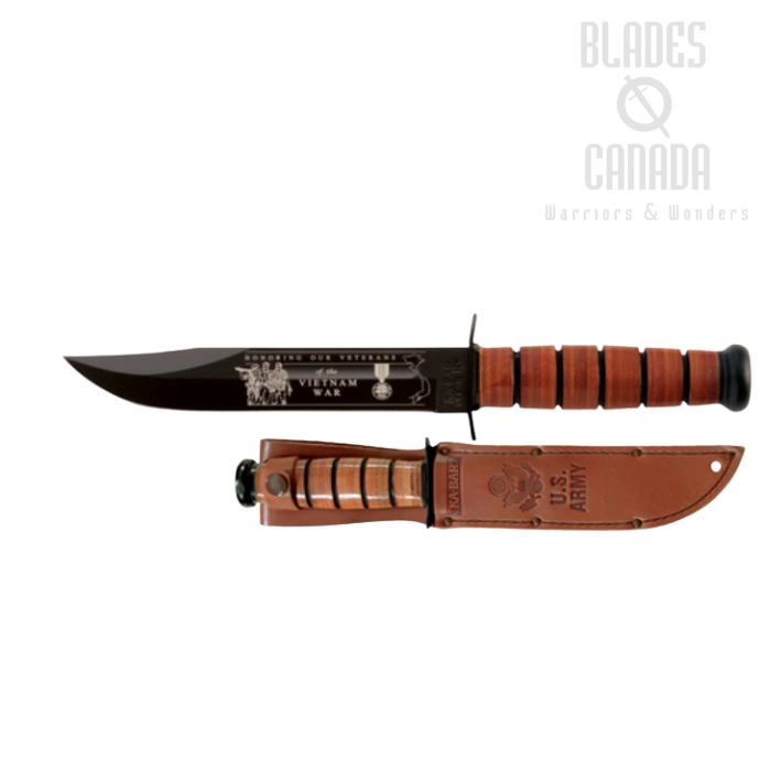 Ka-Bar US ARMY Vietnam Commemorative Fixed Blade Knife, 1095 Carbon, Leather Handle, 9139