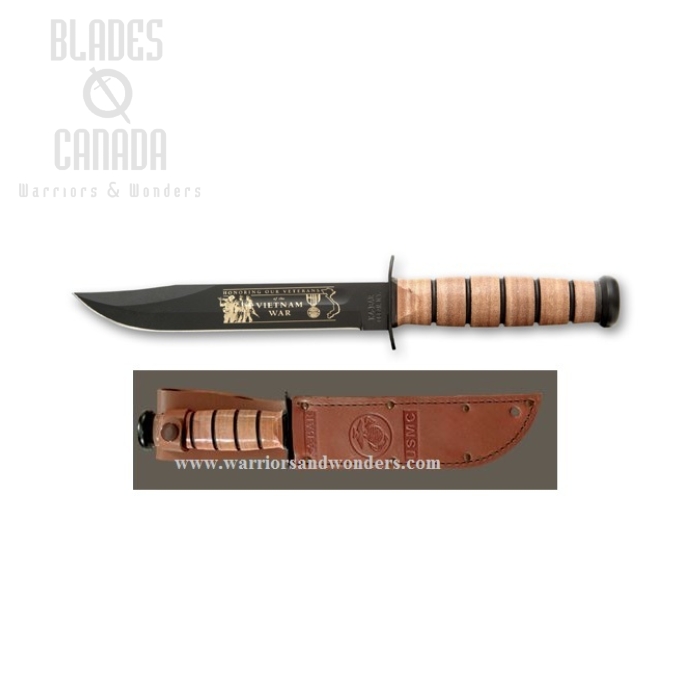 Ka-Bar USMC Vietnam Commemorative Fixed Blade, 1095 Cro-Van, Leather Sheath, 9140