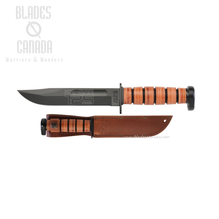 Ka-Bar Dog's Head 125th Anniversary Fixed Blade Knife, 1095 Cro-Van, Leather Handle, 9228