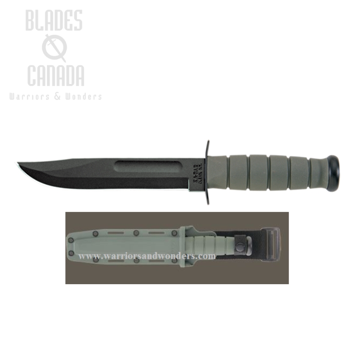 Ka-Bar 5011 Fighting Fixed Blade Knife, 1095 Cro-Van, Kraton G Foliage Green, Hard Sheath, 5011