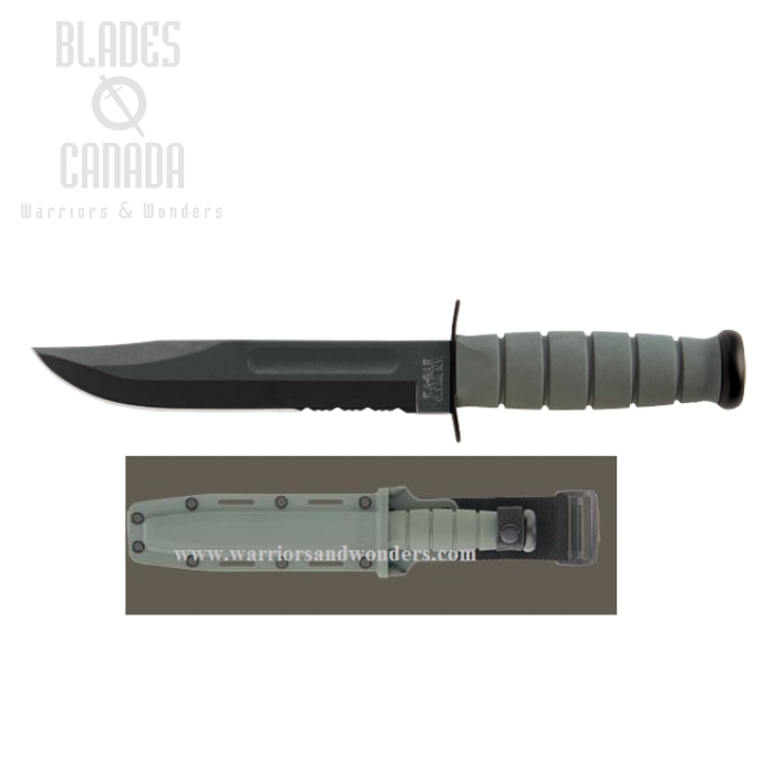 Ka-Bar 5012 Fighting Fixed Blade Knife, 1095 Cro-Van, Kraton G Foliage Green, Hard Sheath, 5012