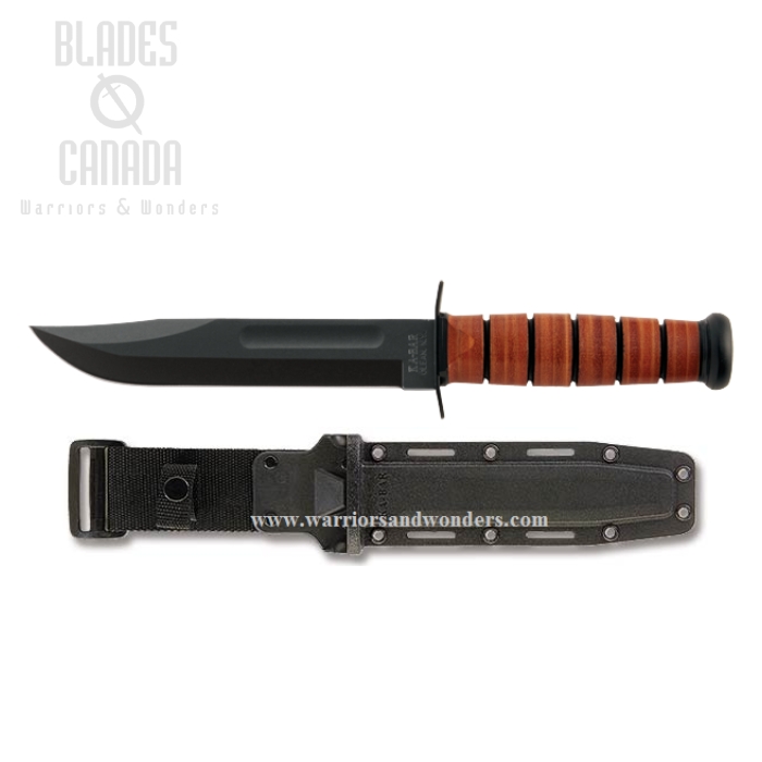 Ka-Bar USMC Fixed Blade Knife, 1095 Cro-Van, Leather Handle, Hard Sheath, 5017