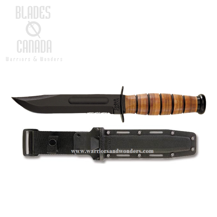 Ka-Bar USMC Fixed Blade Knife, 1095 Cro-Van, Leather Handle, Hard Sheath, Ka5018