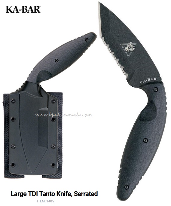 Ka-Bar TDI Law Enforcement Tanto Knife, AUS 8A, Hard Sheath, 1485