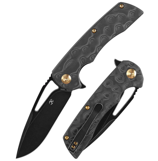 Kansept Kryo Flipper Folding Knife, CPM S35VN Black, Carbon Fiber Black Rose, K1001M1