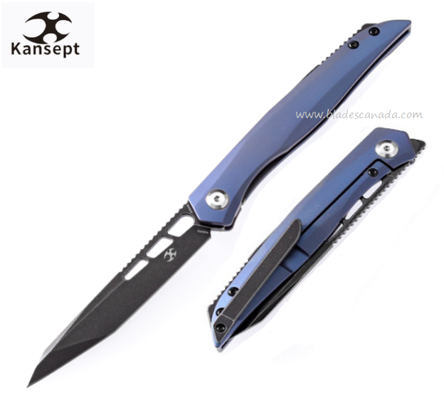 Kansept Lucky Star Flipper Framelock Knife, CPM S35VN Tanto, Titanium Blue, K1013T2