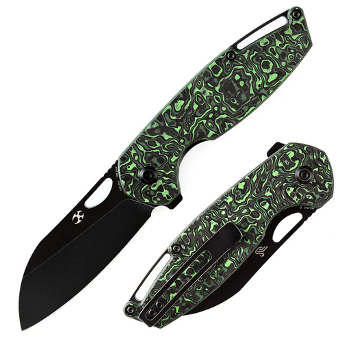 Kansept Model 6 Flipper Folding Knife, CPM 20CV Black, Carbon Fiber Green, K1022A5