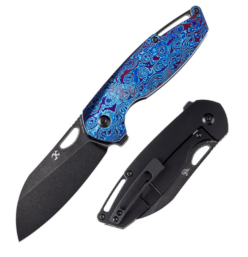 Kansept Model 6 Flipper Framelock Knife, CPM S35VN Black, Titanium/Timascus, K1022B4