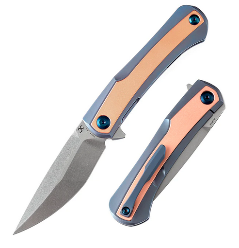 Kansept Kratos Flipper Framelock Knife, CPM S35VN SW, Titanium/Carbon Fiber Copper Inlay, K1024A6