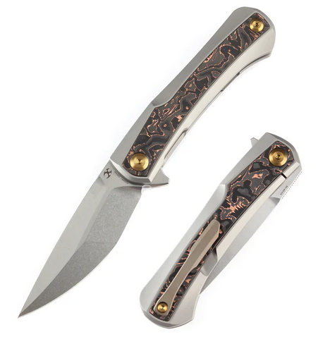 Kansept Kratos Flipper Framelock Knife, CPM S35VN, Titanium/Carbon Fiber Copper, K1024A7